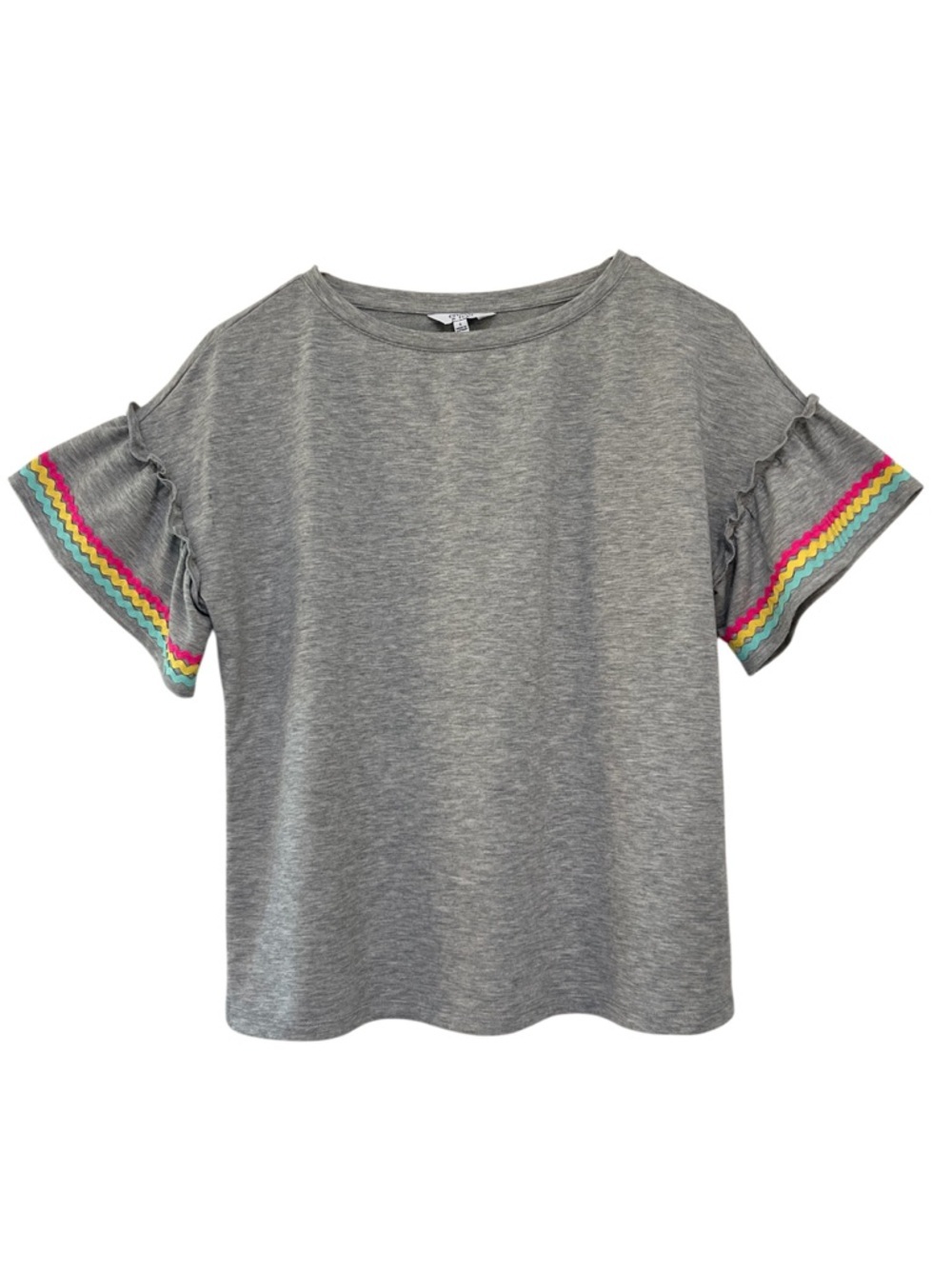 Crown & Ivy Heather Gray Ruffle Sleeve Top Ric Rac Trim Small